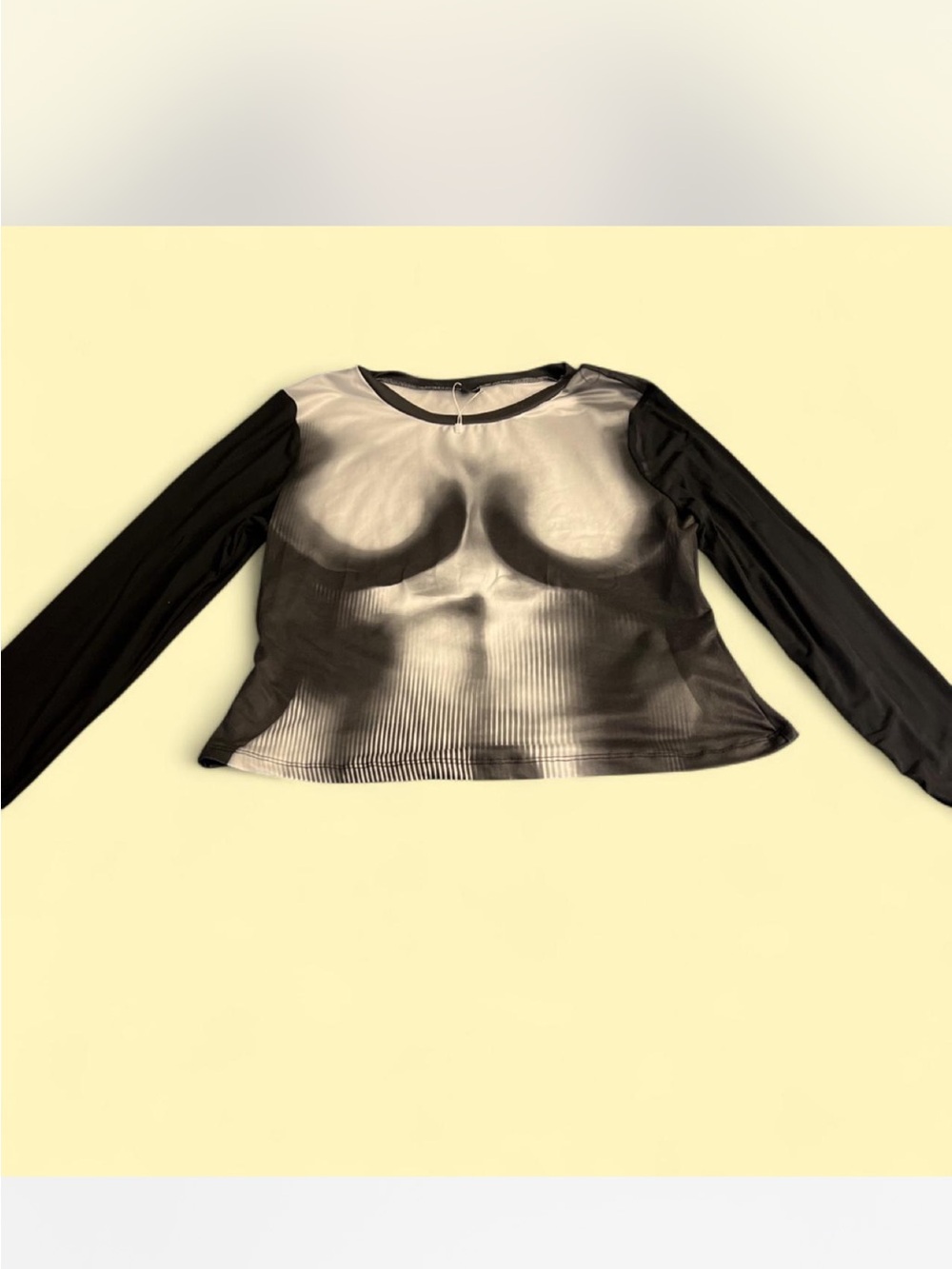SHEIN Black Long-Sleeve Mesh Graphic Crop Top